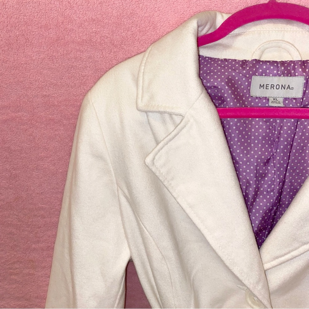 Merona White Coat Cream Purple Polka Dot Jacket Trench XL Extra Large Target - Picture 2 of 14